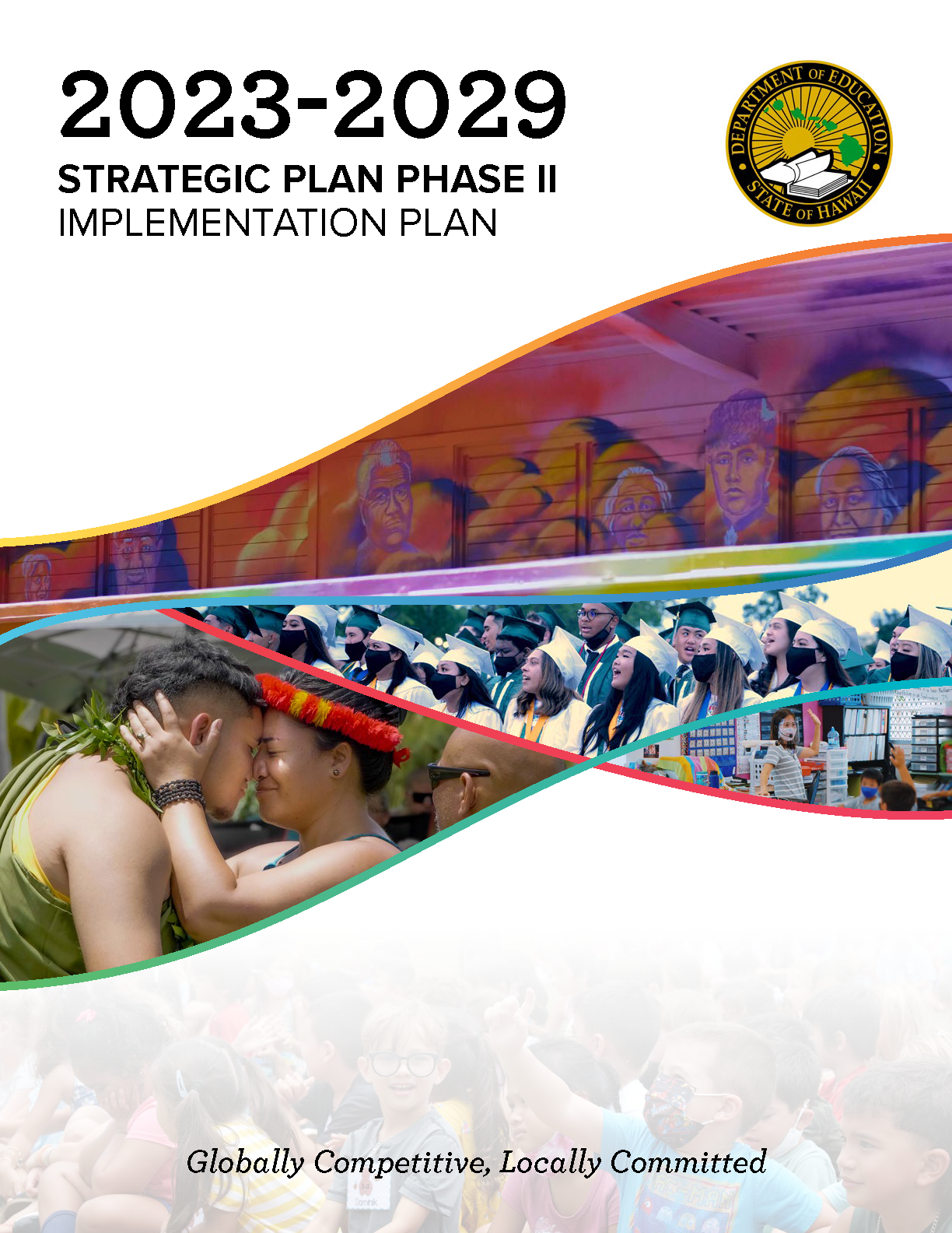 Decorative pictures on the cover of the HIDOE Strategic Plan Phase II Implementation Plan document