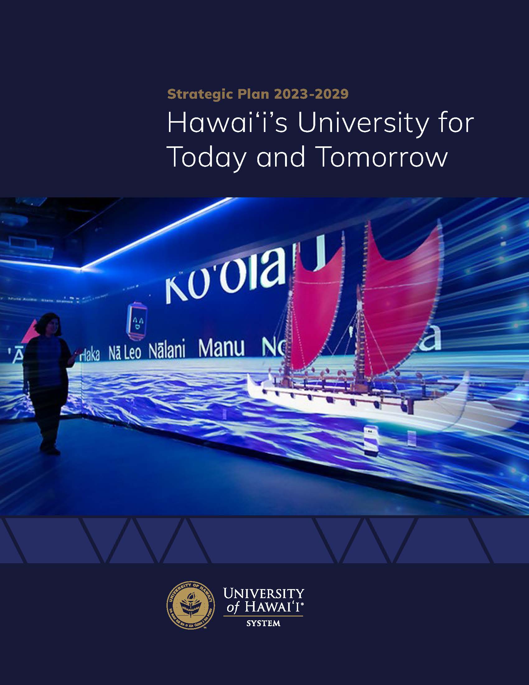 Decorative pictures on the cover of the UH Strategic Plan Hawaii University for Today and Tomorrow document